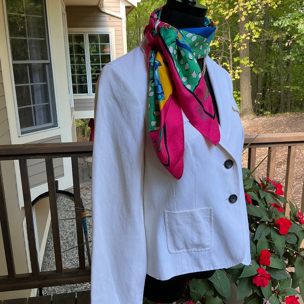 JONES WEAR PETITE Silk and Linen Blazer / Jacket Off White Size 10P - Picture 3 of 10